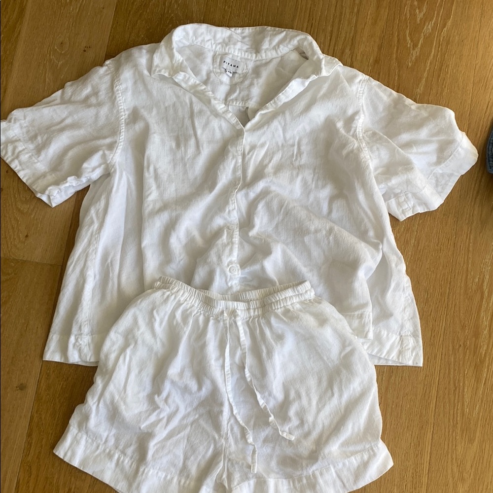 Classic White Pajama Set with Short Sleeves